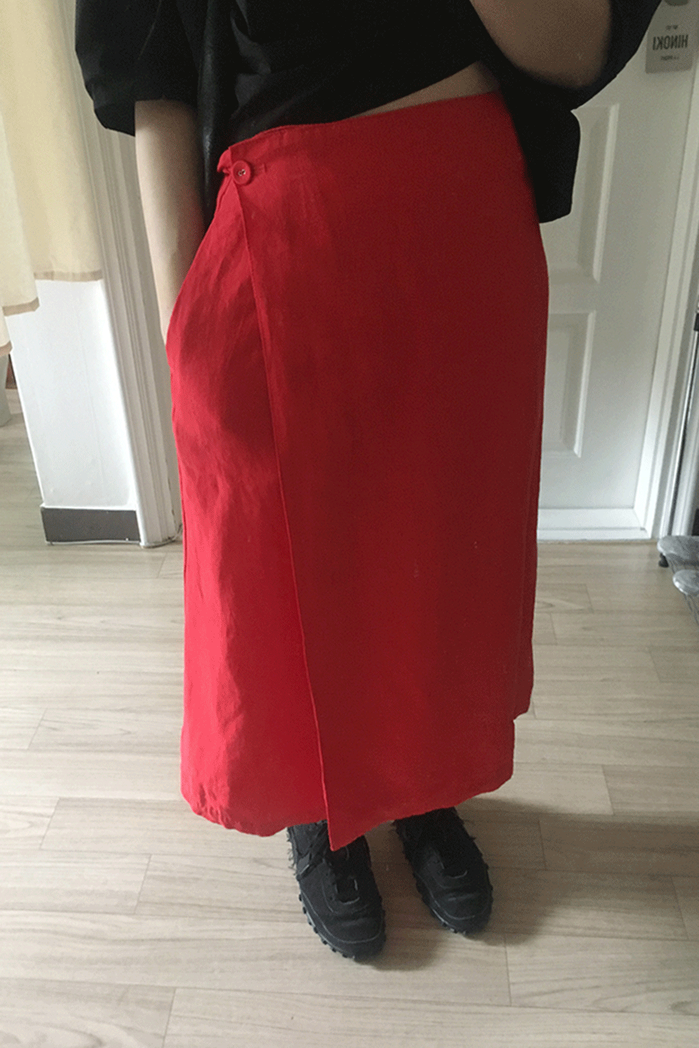 linen button warp skirt (2colors)